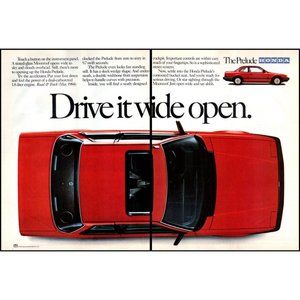 1985 Honda Prelude Red 2 Door Sports Car 2 Page Vintage Print Ad Man Cave Decor
